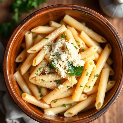 Macarrão rápido com frescal e manjericão