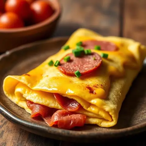 Omelete de salame com queijo
