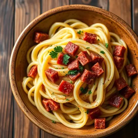 Penne com palito chimichurri e nata